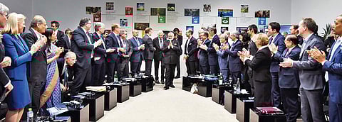 Prime Minister Narendra Modi greets top global CEOs at the International Business Council event after the plenary session in Davos on Tuesday | pib