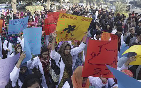 Pakistani students protest during a rally condemning the rape and killing of Zainab Ansari, an 8-year-old girl last week in Kasur, Friday, Jan. 12, 2018, in Lahore, Pakistan. (Photo | AP)