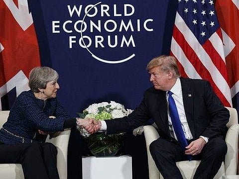 President Trump meets with British Prime Minister Theresa May at the World Economic Forum, on Jan. 25, 2018, in Davos, Switzerland. (Photo | AP)