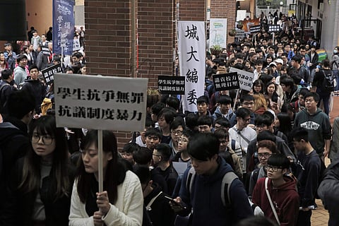 Hong Kong Baptist University students and supporters attend a rally. (Photo | AP)