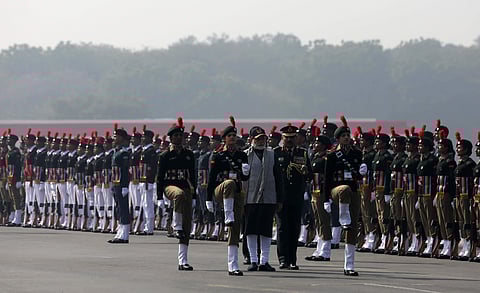 PM Narendra Modi inspecting an NCC parade in New Delhi on Sunday.  (EPS | Shekhar Yadav)