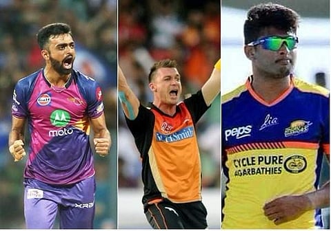 Jaydev Unadkat (L), Dale Steyn (M), and Krishnappa Gowtham (R).