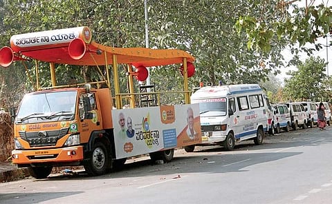 BJP’s Parivartana Yatra chariot parked at Malleswaram in Bengaluru | S MANJUNATH