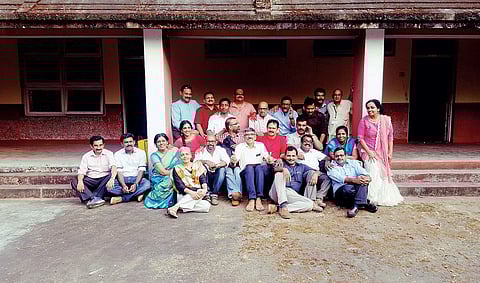 The alumni of Ambalamedu High School are all smiles as they pose for the cameras during the reunion held  on school premises on Sunday | EPS