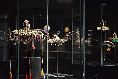 Some jewels are on display at the 'Treasures of the Mughals and the Maharajahs' exibithion, at Venice's Doge's Palace, in Venice, Italy, Wednesday, Jan. 3, 2018. News reports say thieves stole precious Indian jewels from the famed Al Thani Collection that