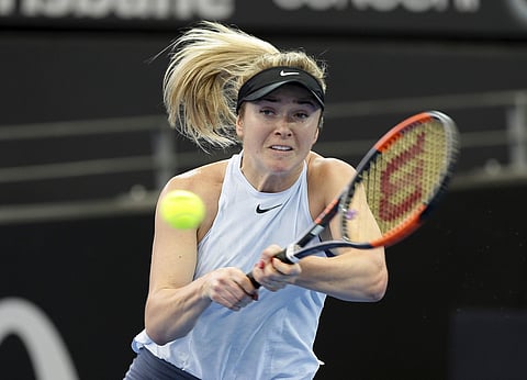 Elina Svitolina of Ukraine plays a shot in her match against Ana Konjuh of Croatia during the Brisbane International tennis tournament in Brisbane, Australia, Wednesday, Jan. 3, 2018. | AP