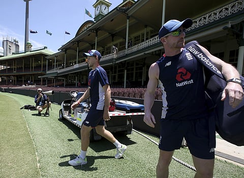 England's Joe Root, center, walks onto the Sydney Cricket Ground during training for their fifth Ashes test against Australia in Sydney, Tuesday, Jan. 2, 2018. | AP