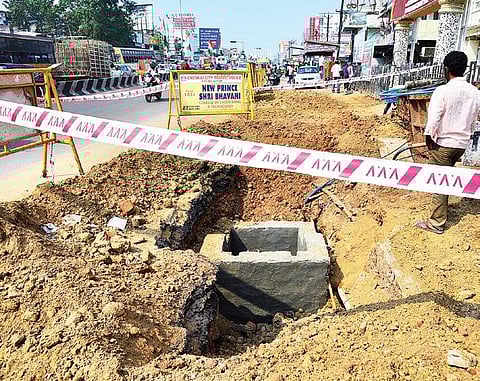 A manhole under construction at the Camp Road Junction | Sunish P Surendran