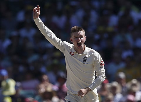 England's Mason Crane appeals for a LBW decision on Australia's Usman Khawaja during the second day of their Ashes cricket test match in Sydney, Friday, Jan. 5, 2018. | AP
