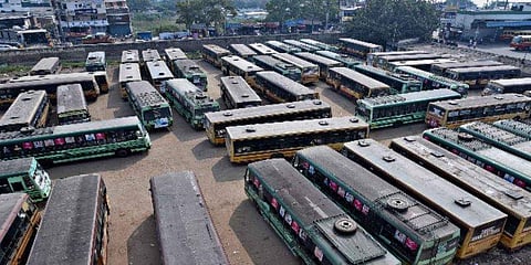 Government buses parked at Ukkadam depot in Coimbatore. (Photo | A Raja Chidambaram)