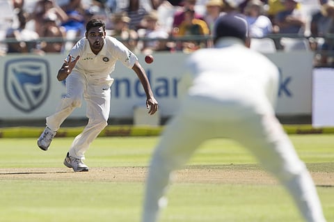 Indian bowler Bhuvneshwar Kumar of India misses a catch on the first day of their Test match between South Africa and India at Newlands Stadium, in Cape Town, South Africa, Friday, Jan 5, 2018. | AP