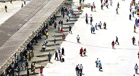 Very few passengers at the usually crowded Broadway bus terminus, in the city on Friday | Ashwin Prasath