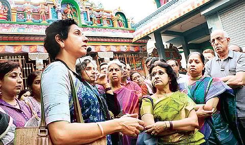 Chithra Madhavan with participants at the Veerabhadra temple
