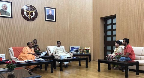 UP Chief Minister Yogi Adityanath met slain Apple executive's kin. (Photo | ANI)