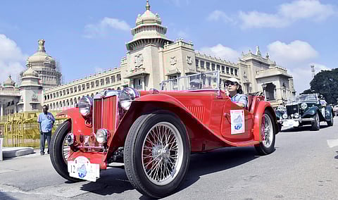 A two-day Vintage Car Rally was organised as part of Dasara festivities in Mysuru on September 30 and October 1. (Photo | Udayashankar S/EPS)