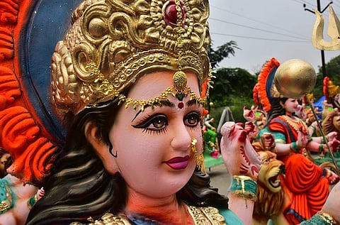 Goddess Durga idols displayed for the Durga puja, Navaratri and Dussehra celebrations in Hyderabad. Image used for representational purpose only. (Vinay Madapu | EPS)