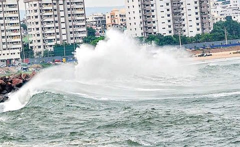 Big waves hitting the shore in Visakhapatnam on Wednesday under the influence of Titli  | G satyanarayana