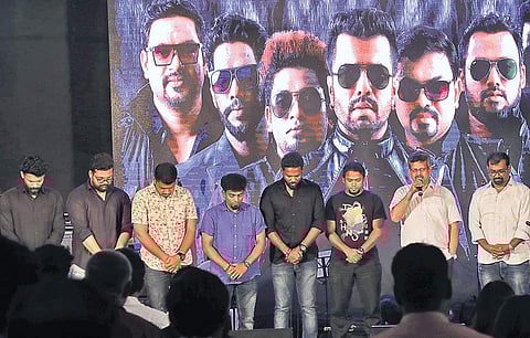 Band members of Balabhaskar remembering Balu during the tribute concert organised at Maharaja's College auditorium in Kochi on Wednesday | Melton Antony