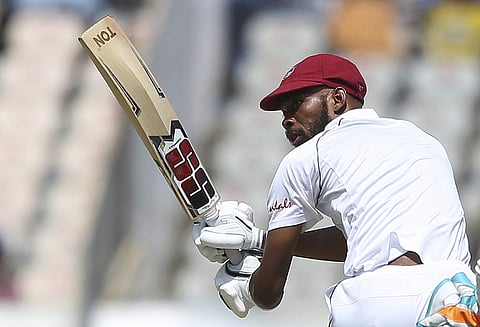West Indies' cricket player Roston Chase bats during the first day of the second cricket test match between India and West Indies in Hyderabad. | AP