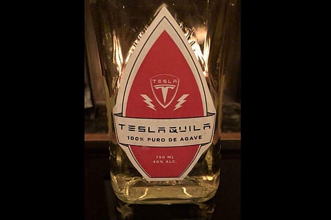 Image of a 'Teslaquila' bottle. (Photo | Twitter @elonmusk)