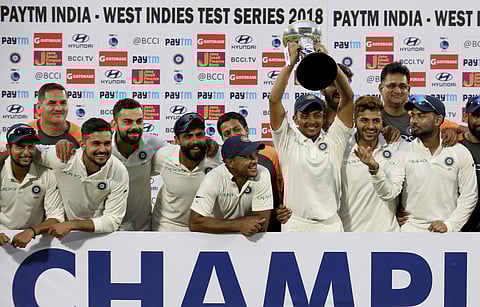 A clinical India completed one of the most ruthless clean sweeps in recent times, demolishing a listless West Indies by 10 wickets in the second Test, inside three days, to clinch the series 2-0 on Sunday. (Photo | AP)