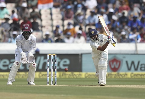India's Prithvi Shaw bats during the second day of the second Test match between India and West Indies in Hyderabad, India, Saturday, October 13, 2018. | AP