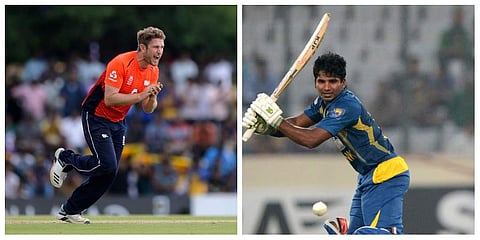 Liam Dawson of England and Kusal Perera of Sri Lanka (Photos| AFP)