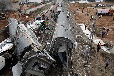 A shuttle train linking the Moroccan capital to a town farther north on the Atlantic coast derailed Tuesday, killing at least seven people and injuring dozens, Moroccan authorities and the state news agency said. (Photo | AFP)