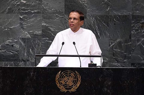 Sri Lankan President Maithripala Sirisena speaks at the General Debate of the 73rd session of the General Assembly at the United Nations on September 25, 2018 in New York. (Photo | AFP)