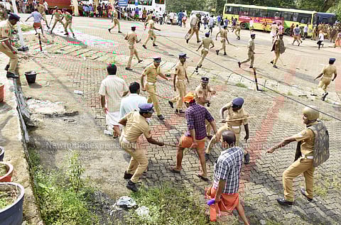 Chaos and mayhem on the road leading from Nilackal, the gateway to the shrine, 20 km away, to Pamba in the foothills from where the devotees start the arduous 6-km trek to Sabarimala reigned supreme, as activists of fought pitched battles with police, lea