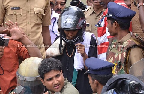 Activist Rehana Fathima And Kavitha returning from Sabarimala Sannidhanam following devotees' protest on Friday.  (BP Deepu | EPS)