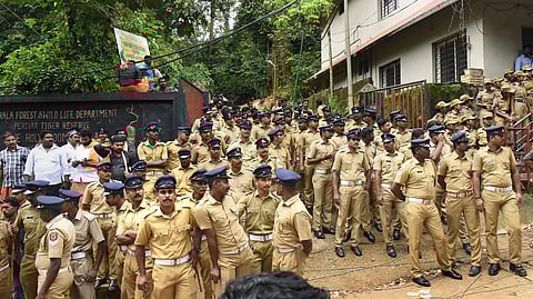 Heavy police force deployment near the Lord Ayyappa Temple on its opening day in Sabarimala. Image used for representational purpose only. (Photo | PTI)
