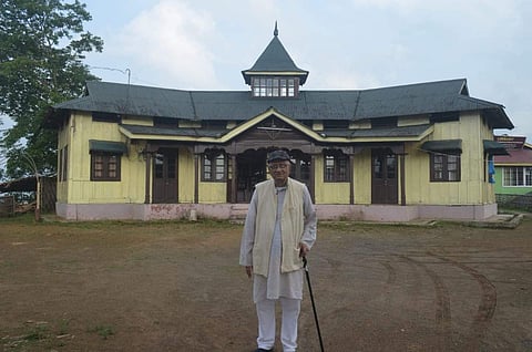 Natwar Thakkar in front of Nagaland Gandhi Ashram (Photo | EPS)