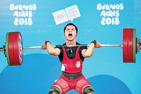 Jeremy Lalrinnunga competes in the Men’s Weightlifting 62kg Group A event in Europa Pavilion at Youth Olympic Park during the Youth Olympic Games in Buenos Aires, Argentina | PTI