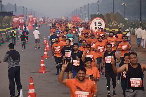 Participants take part during the Airtel Delhi Half Marathon 2018. | (Parveen Negi | EPS)