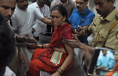 47-year-old Balamma hailing from Andhra Pradesh at the hospital at the Sabarimala Sannidhanam. ( Photo | B P Deepu/ EPS)