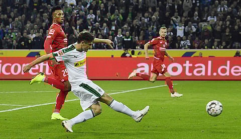 Moenchengladbach's Jonas Hofmann scores his third goal during the German Bundesliga soccer match between Borussia Moenchengladbach and FSV Mainz 05 in Moenchengladbach, Germany, Sunday, Oct. 21, 2018. (Photo | AP)