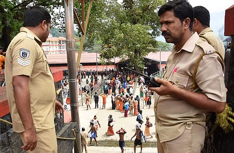 About 1500 devotees are camping at different parts of the shrine to prevent young women entering the shrine in violation of the temple custom. | (BP Deepu | EPS)