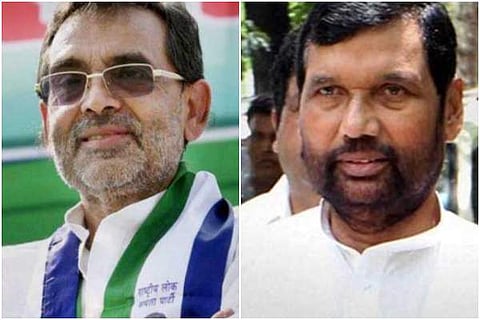 (L-R) RLSP chief Upendra Kushwaha and LJP chief Ram Vilas Paswan. (Photos | PTI)