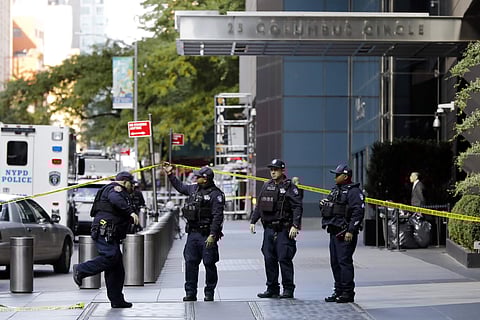 New York City Police Dept. officers arrive outside the Time Warner Center, in New York, Wednesday, Oct. 24, 2018. (Photo | AP)