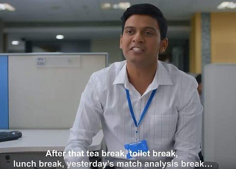 Naveen Polishetty in a still from the video 'Half Day - The Viral Office Rant'.