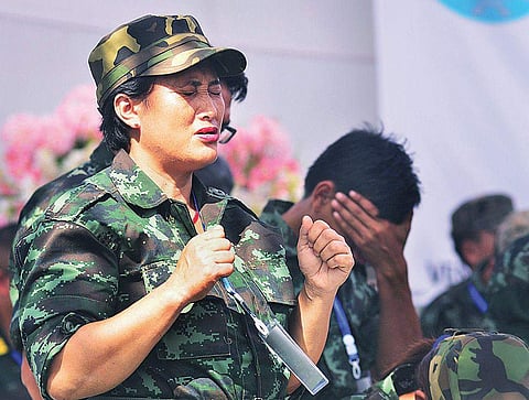 A member of NSCN-IM prays during the Christ Council of Nagalim Churches’ Prayer Summit at Dimapur in Nagaland | PTI