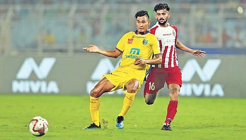 Sahal Samad of Kerala Blasters in action against ATK in the ISL