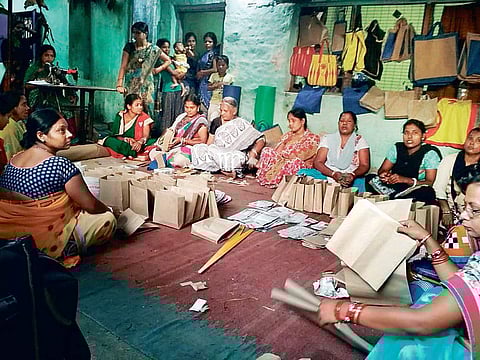 Members of self-help group making paper bags in Rourkela | Express