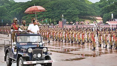 Chief Minister Pinarayi Vijayan at the passing out parade of KAP 1 and 2 battalions, driver CPOs held at Ramavarmapuram in Thrissur