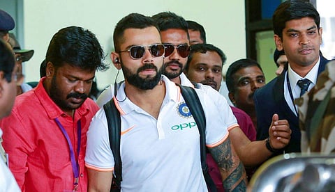 Indian cricket team captain Virat Kohli arrives for the 5th ODI against West Indies to be held on Nov 1 at Greenfield International Stadium in Thiruvananthapuram Tuesday Oct 30 2018. | PTI