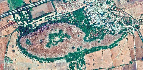 Google Earth image of the natural fort which looks like a tadpole