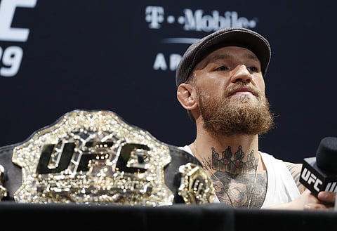 Conor McGregor speaks during a news conference for the UFC 229 mixed martial arts bouts Thursday, Oct. 4, 2018, in Las Vegas. | AP