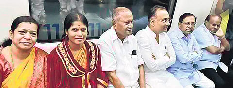Less than 24 hours after taking a ride in a 6-car Metro train on Thursday, the sudden death of Deputy Mayor Ramila Umashankar (extreme left) has sent shock waves