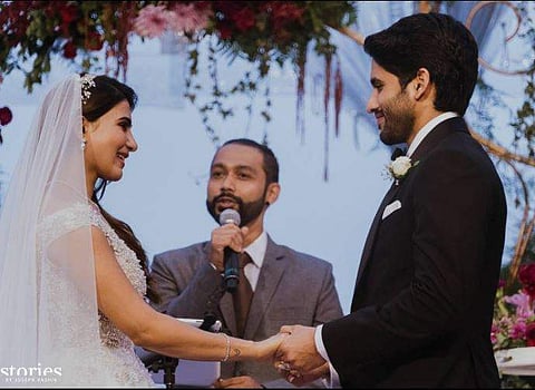 Actors Naga Chaitanya and Samantha Ruth Prabhu, who have been in a relationship for nearly two years, tied the knot on 6th October  in a Hindu tradition. While on 7th October the couple wed again in a Christian ceremony. (Photo | Stories by Joseph Radhik)